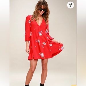 Free People Time On My Side Red Floral Print Wrap Dress